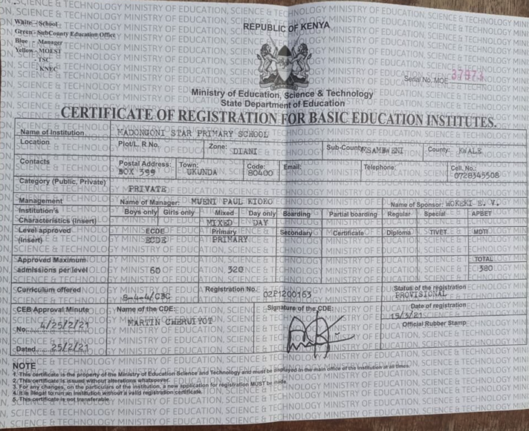 Madongoni School erhält Zertifikat